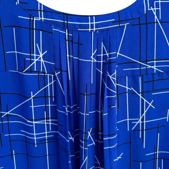 NYDJ Womens Blue Geometric Print Long Sleeve Pleated Back Preppy Tunic Blouse M - Picture 5 of 9